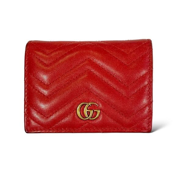 GUCCI GG MARMONT RED MATELASSÉ LEATHER CARD CASE WALLET - Picture 1 of 12